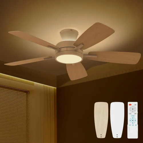 Vista 11 de TALOYA Ventiladores de techo con luces y control remoto, ventilador de techo de perfil bajo de 46 pulgadas con luz, montaje al ras, reversible, Negro