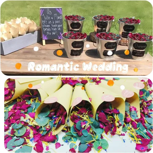 Vista 6 de Mezcla de pétalos de rosas secas y hojas de eucalipto de 2 cuartos de galón, más de 20 tazas de confeti biodegradable natural, que contiene