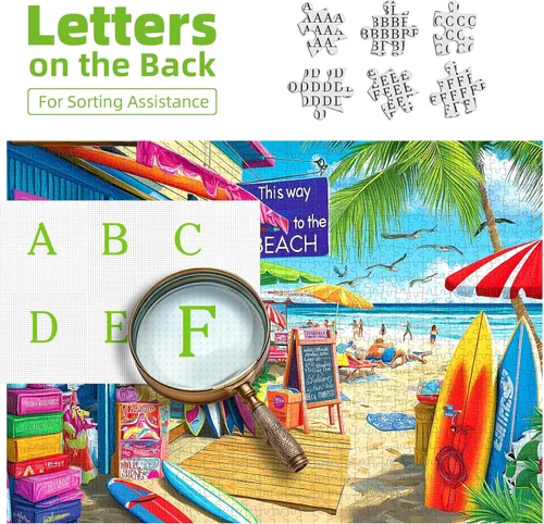 Vista 3 de Beach Shop - Rompecabezas de 1000 piezas para adultos, rompecabezas de verano de 1000 piezas con letras en la parte posterior, difícil, difícil