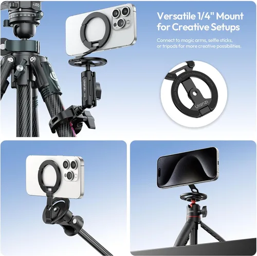 Vista 6 de ULANZI MA02 Soporte de Agarre de Anillo Magnético Doble para Teléfono, Aluminio para MagSafe Gym Kickstand Compatible con iPhone 17-12 Series