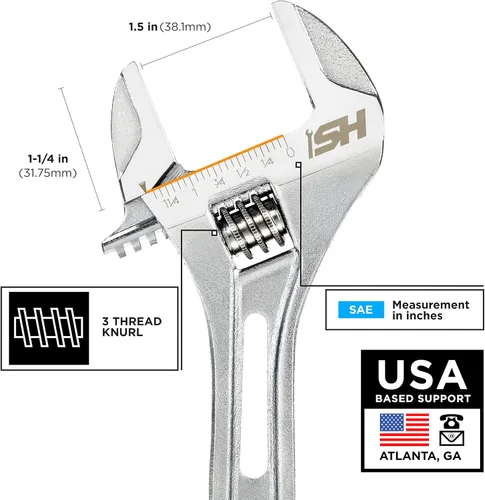 Vista 2 de STEELHEAD Llave ajustable de boca ancha de 10 pulgadas con extremo de trinquete integrado de 72 dientes, 12 puntos y 0.669 in, engranaje de 72