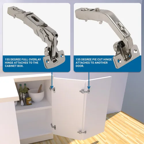 Vista 3 de DTC C80H675 - Paquete de 2 bisagras de puerta de armario de cocina con cierre automático de 135 grados para esquina de esquina de doble pliegue