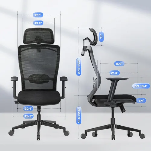 Vista 3 de FLEXISPOT OC3 Cloud - Silla de oficina ergonómica con respaldo alto de malla, giratoria, silla de escritorio de oficina ejecutiva con soporte lumbar
