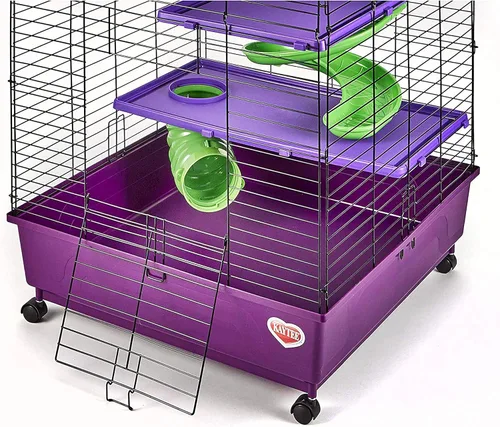Vista 7 de Mi primera casa Kaytee, multinivel, hogar de lujo para mascotas, con ruedas