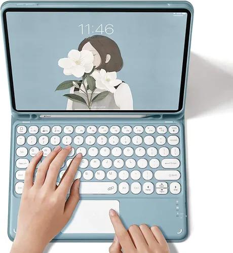 Vista 9 de AnMengXinLing Funda de teclado para Mini 5/Mini 4-Touchpad con teclado desmontable con soporte para lápiz - Funda elegante de cuero delgada