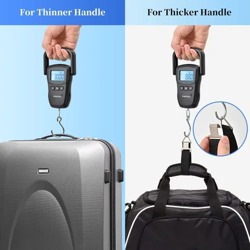Vista 4 de Báscula de equipaje recargable, báscula digital portátil para viajes, báscula de peso de maleta con correa y mango cómodo, capacidad de 110 libras