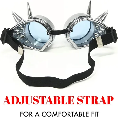 Vista 3 de Rave Glasses 3D Prism EDM Rainbow Caleidoscopio Difracción Spiked Steampunk Gafas, Plateado-azul neón