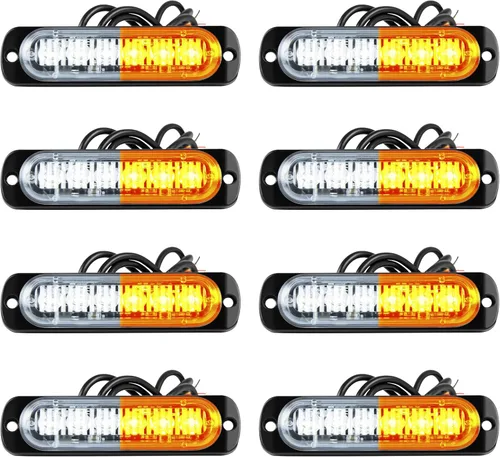 Luces LED estroboscópicas de emergencia, 8X ámbar blanco 6 LED luz estroboscópica de advertencia de emergencia intermitente de montaje en superficie