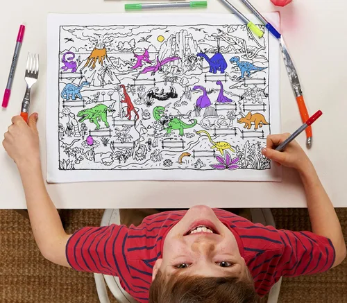 Vista 11 de eatsleepdoodle Mantel individual de frutas y verduras en su propia bolsa de algodón para colorear, cuenta con un divertido mantel individual