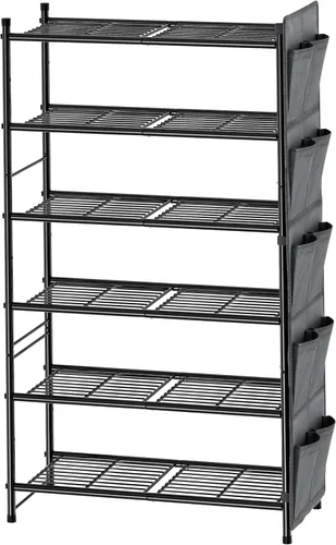 Vista 7 de Zapatero de metal de 2 niveles para armario, apilable, negro