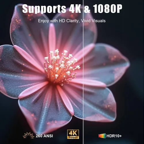 Vista 3 de Mini proyector con WiFi y Bluetooth, proyector inteligente compatible con 1080P con aplicaciones integradas, proyector de películas para exteriores