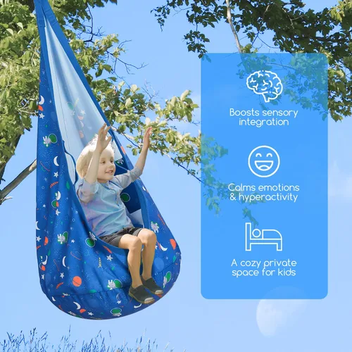Vista 2 de Columpio Sensorial, Silla Giratoria para Niños Pequeños, Hamaca Colgante con Silla de Inflable y Correas Ajustables para Interior y Exterior - Azul