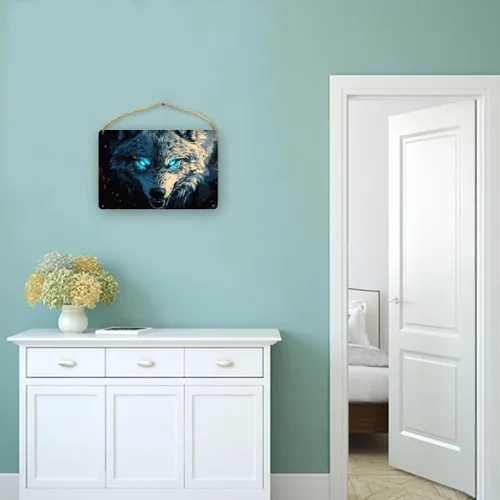 Vista 5 de Sci-fi Wolf Wooden Sign 12x8 Inch - Decor for Cyber Aficionados & Wolf Admirers, Great for Sci-Fi-Themed Rooms & Art Galleries