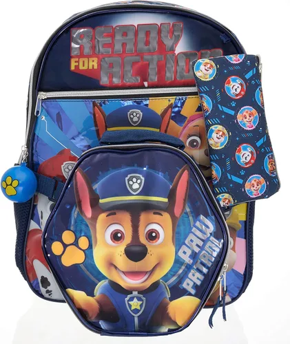 Paw Patrol 5 Piece Ready for Action Backpack Set for Kids Kindergarten Toddlers Schoolbag with Insulated Lunch Box Pencil Case Cinch Shoe Bag and