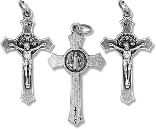 Paquete de 3 crucifijo de San Benito para hacer rosarios de 15 pulgadas pieza de rosario de crucifijo oxidado de plata para rosario de San Benito o