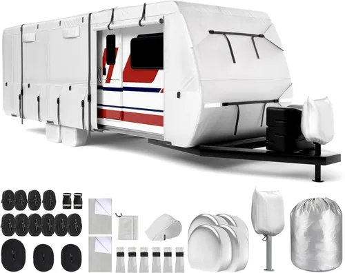 Vista 14 de Mofeez Funda para caravana, cubierta de remolque de viaje de 16 a 18 pies, resistente de 7 capas superior anti-UV, resistente al viento