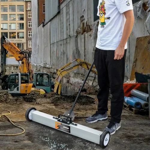 Vista 2 de Ochine Barredora magnética de alta resistencia con ruedas, 30 libras de capacidad, herramienta de recogida de piso con mango de liberación