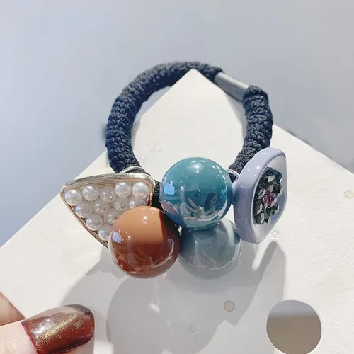 Vista 6 de 4 ligas para el pelo con perlas y diamantes de imitación, cuerdas elásticas para el cabello, accesorios para el cabello para mujeres y niñas