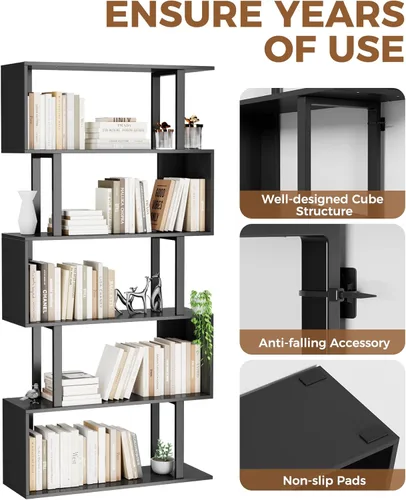 Vista 6 de Gadroad 5-Tier Geometric Bookcase,S Shaped Bookshelf, Wood Decorative Storage Shelving, Modern Freestanding Display Shelves, Tall Book Shelf Unit