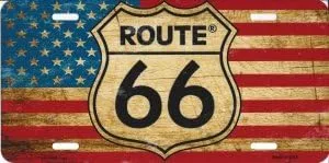 Vista 2 de SMART BLONDE Route 66 - Placa de matrícula metálica con bandera estadounidense envejecida