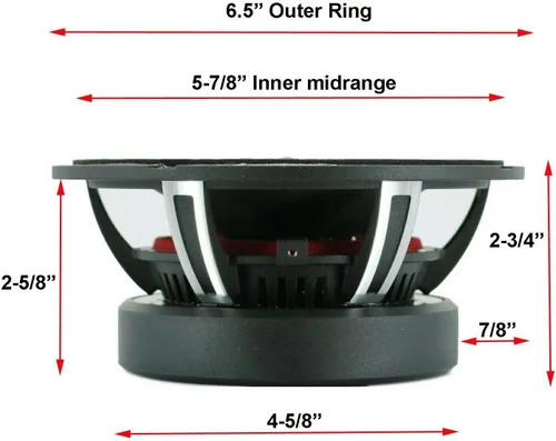 Vista 2 de Gravity WZL6 Altavoz coaxial de audio para automóvil de 6.5 pulgadas Altavoz de bala de rango medio 800 vatios de potencia máxima Impedancia de 4