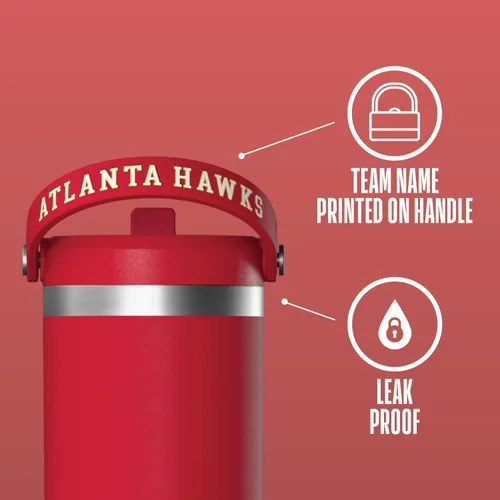 Vista 3 de Hydrapeak x NBA Vaso Nomad con Licencia Oficial de Atlanta Hawks de 32 oz con Asa y Tapa con Popote, Botella de Agua de Acero Inoxidable a Prueba