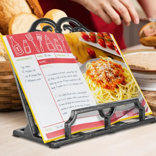 Vista 6 de JOGREFUL Soporte para libro de cocina, de hierro fundido, resistente para libros de recetas, soporte para libros de recetas de cocina, soporte