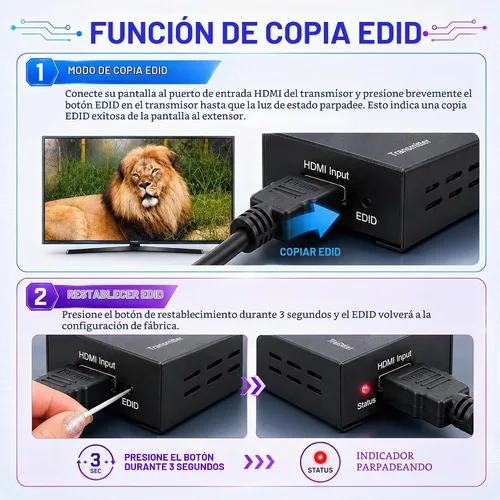 Vista 5 de J-Tech Digital Extensor HDMI a través de cat5e/6 1080P@60m HDMI Balun a través de Ethernet único Soporta copia EDID Compatible con Dolby Digital DTS