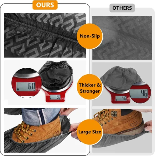 Vista 3 de squish Fundas para zapatos, desechables, antideslizantes, paquete de 100 (50 pares), gruesas extra desechables, fundas protectoras antideslizantes
