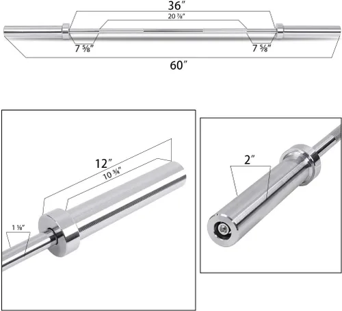 Vista 8 de KINGC Barra olímpica de 5 pies de 60 pulgadas con rosca cromada estándar sólida con agujero de 2 pulgadas y collares de anillo para gimnasio