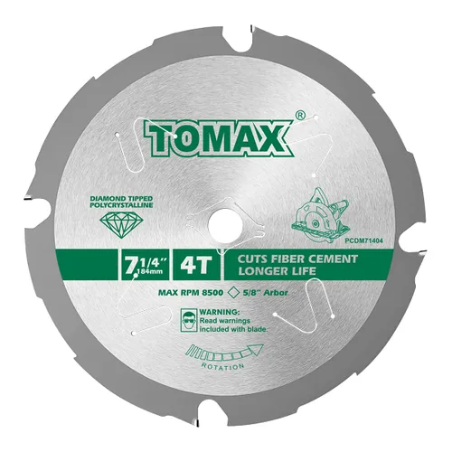 Vista 4 de TOMAX PCDM61204 - Disco de sierra de 6 1/2 pulgadas con 4 dientes de punta de diamante policristalino (PCD) para fibra cemento Hardie, con mandril