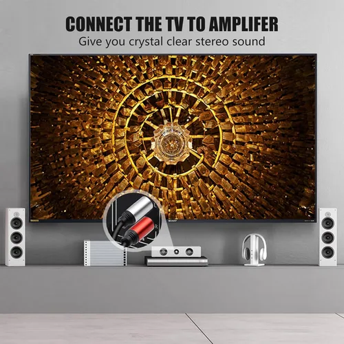 Vista 5 de Tan QY Cable 2RCA a 2RCA de 10 pies, chapado en oro, 2 RCA macho a 2 RCA macho, cable de audio estéreo para cine en casa, HDTV, consolas