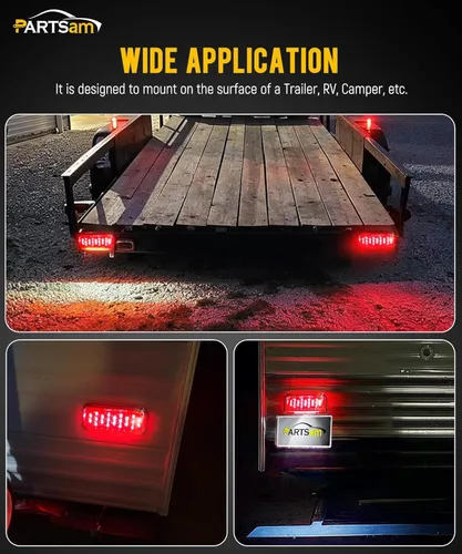 Vista 6 de Partsam Luces traseras rectangulares LED rojas para caravana, remolque, parada de freno, giro, luz blanca para matrícula, 49 LED con soporte