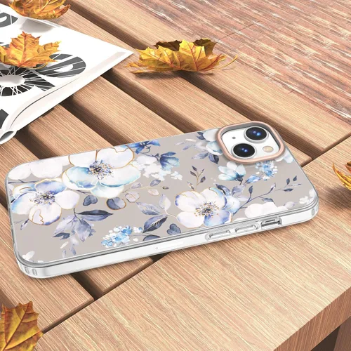 Vista 7 de zelaxy Compatible con iPhone 15, TPU suave y flexible, a prueba de golpes, patrones de jardín de flores, funda protectora de cuerpo completo