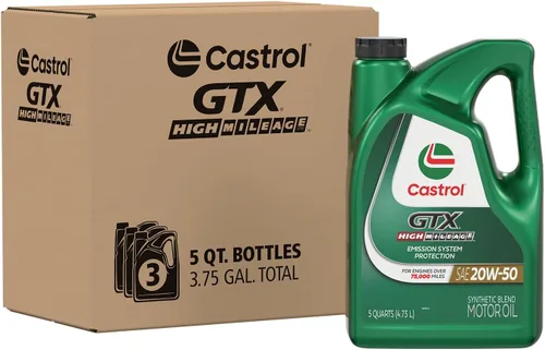 Vista 13 de Castrol GTX High Mileage 20W-50 Synthetic Blend Motor Oil, 1 Qt, Pack of 6