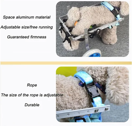 Vista 3 de Lightweight Adjustable Dog Wheelchair for Back Legs - 2 Wheel Aluminum Pet Cart for Disabled Dogs - Support Mobility & Walking for Pets with Hind