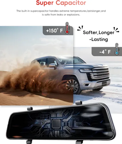 Vista 9 de Cámara de salpicadero de espejo de 12 pulgadas 2026 de 4 canales, pantalla táctil, cámara de espejo retrovisor para automóviles, 1080Px4 Dashcam