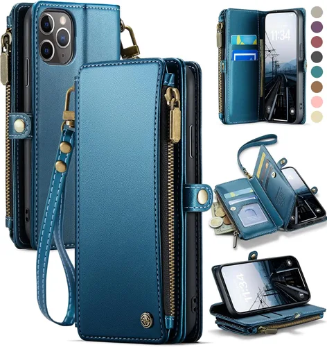 Vista 10 de Defencase Funda compatible con iPhone 11 Pro con tarjetero de bloqueo RFID para mujeres y hombres, de piel sintética suave, cierre magnético