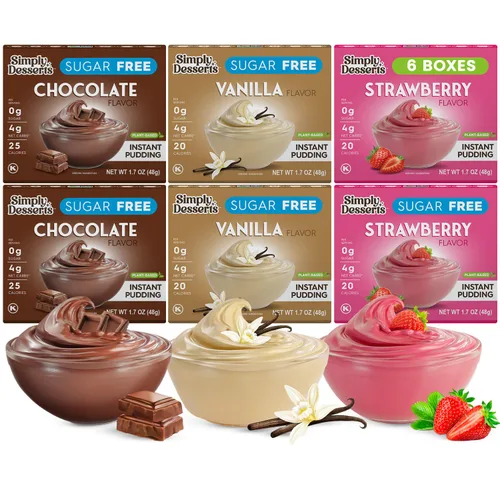 Simply Delish Instant Pudding Mix - Postres sin culpa a base de plantas, totalmente naturales, sin azúcar, sin OMG, sin gluten, sin grasa, vegano,