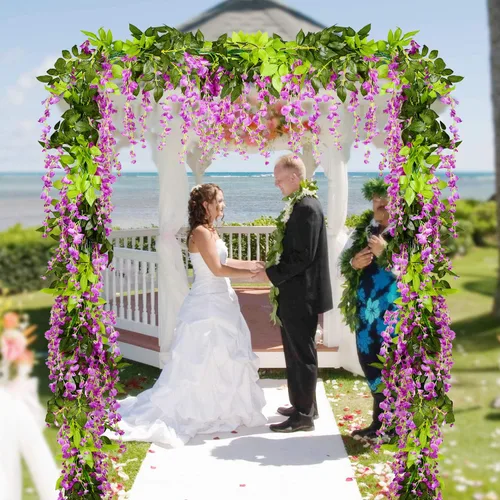 Vista 2 de Lvydec Guirnalda de flores artificiales de glicina, 4 piezas en total de 28.8 pies, flores colgantes de seda de glicina artificial para el hogar