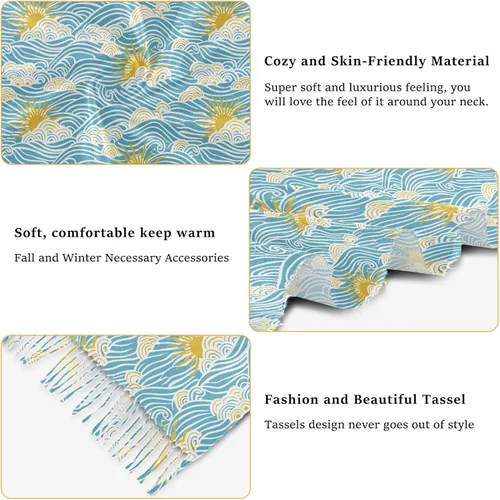 Vista 4 de bonita cachemira sentir invierno bufandas cálidas para navidad retro cielo sol olas chalinas para mujer de frio