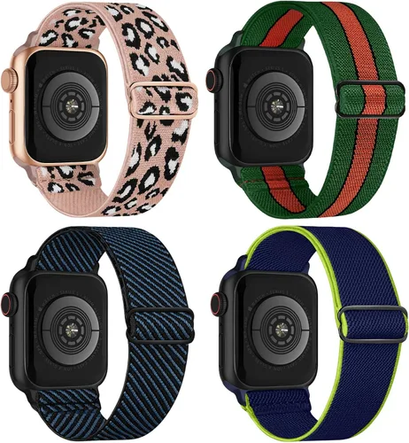 Paquete de 4 correas elásticas Solo Loop compatibles con Apple Watch de 1.496 pulgadas, 1.575 pulgadas, 1.614 pulgadas, 1.654 pulgadas, 1.732