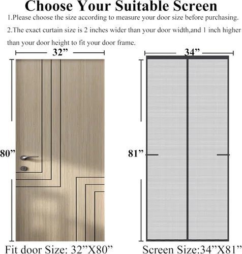 Vista 2 de Imanes de tira completa de malla de fibra de vidrio resistente con cierre magnético para puertas de 32 x 80 pulgadas