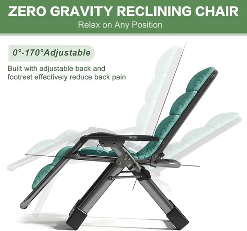 Vista 6 de Barbella Zero Gravity - Silla reclinable, sillas de patio, reclinables plegables ajustables con cojín extraíble, reposacabezas y soporte para tazas
