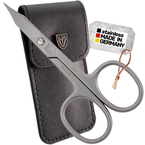 3 Swords Germany - Tijeras de acero inoxidable curvas combinadas para cutículas y uñas de calidad de marca (1 pieza) con estuche para manicura y
