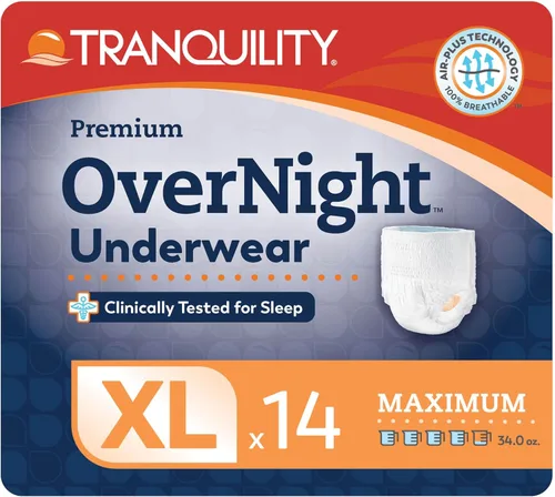 Vista 12 de Tranquility Premium OverNight - Ropa interior absorbente desechable, máxima protección, talla XS, 88 unidades, cintura 43-71 cm - Máxima absorción
