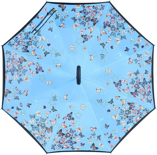 Vista 3 de Owen Kyne - Paraguas reversible y plegable de doble capa a prueba de viento, con soporte propio de diseño invertido, protección contra la lluvia