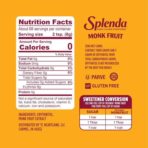 Vista 2 de SPLENDA Frasco edulcorante granulado a base de plantas sin calorías Monk Fruit, 19 onzas