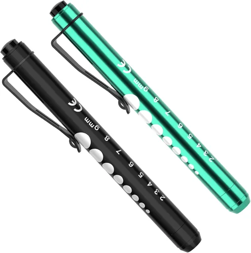 Vista 9 de RISEMART - Minilinternas para enfermeras, pack de 2, linterna médica reutilizable con medidor de pupila y regla, luz LED blanca para estudiantes
