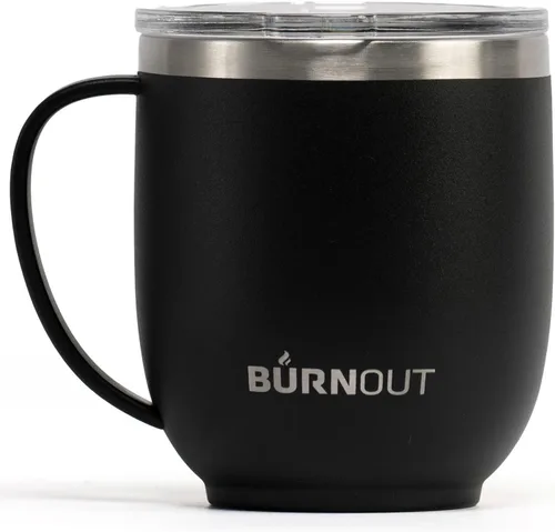 BURNOUT - Taza reguladora de temperatura para el hogar y la oficina, 12 onzas, color negro, bebida ahora y tecnología Heat-Zorb